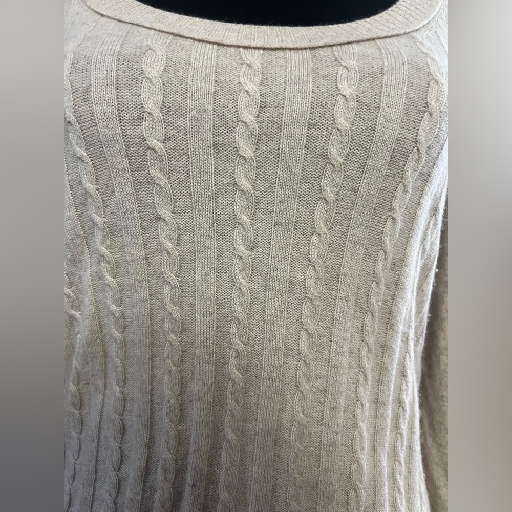 Aqua Cashmere Cream Sweater leather elbow patch small quiet luxury preppy career - Picture 2 of 6